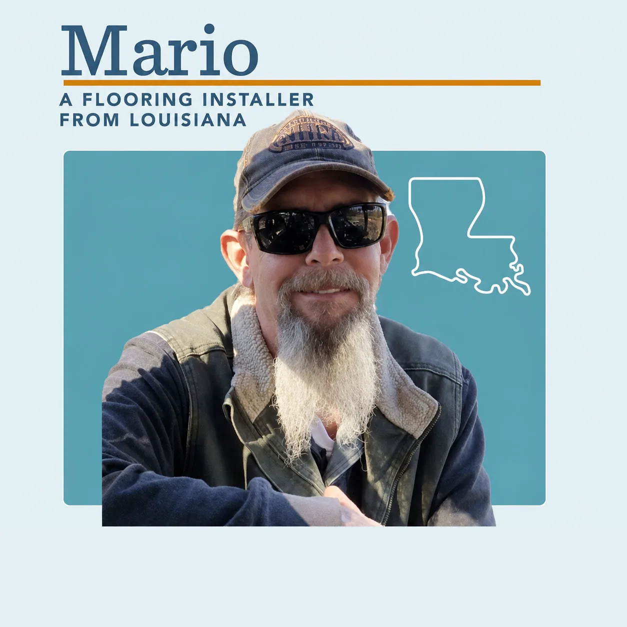 Mario, a flooring installer from Louisiana and FCIF grant recipient, with the text 'faced the unimaginable'